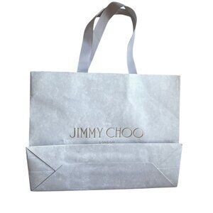 Jimmy Choo Shopping Bag Ribbon Handles Paper with Bottom Card 14x11x4.75  Gray